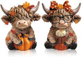 Karenhi 2 Pcs Fall Highland Cow Figurines Resin, Autumn Tabletop Decor by Karenhi