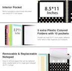 Ospelelf Clipboard with Storage 8.5 X 11，Padfolio Organizer, Spiral Portfolio Letter Size with Notepad, Pen Holder, 5 Extra Folder Divider Pages, Elastic Closure Nurse Office Essentials Black Gold - Image 3