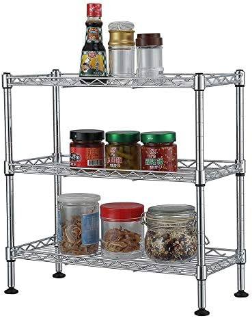 3 Tier Storage Racks Shelving, Heavy Steel Pantry Shelves, Adjustable Wire Shelving Rack, Suitable for Garage, Kitchen, Bathroom, Office, 18" W x 8" D x 18" H, Chrome by Unknown