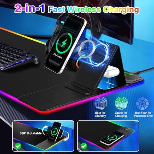 RGB Gaming Mouse Pad with Magnetic Wireless Charging & Foldable Phone Stand - Image 2