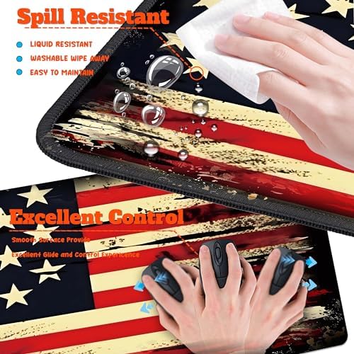 4-Piece Extended Large Mouse Pad Set for Women Men with Retro Flag Design Includes 35.4 x 15.7 XXL Large Mouse Pad Keyboard Wrist Rest Mouse Wrist Support and Coaster for Office Home - Image 4