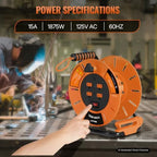 Extension Cord Storage Reel with 4-Grounded Outlet & 2 USB Port, 15A Circuit Breaker, Heavy Duty Open Cord Reel for 12/3,14/3 Gauge Power Cord, Hand Wind Retractable,ETL Listed Orange G85CR06 - Image 4