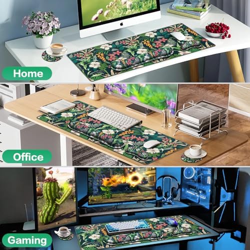 Desk Mat Floral, Large Gaming Mouse Pad with Wrist Rest, 4in1 XXL - Image 7