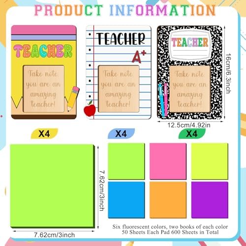 Eersida 24 Pcs/12 Sets Back to School Teacher Gift Daycare Teacher Appreciation Gifts Bulk Teachers Thank You Gift Wood Post Sticky Note Holder Composition Pencil Preschool Elementary Office Supply - Image 2