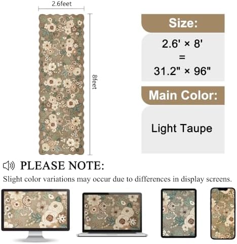 DUKINO 2.6x8 Runner Rug, Floral Washable Kitchens Rug Non Slip Light Taupe - Image 2