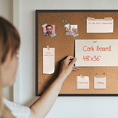 Bulletin Board 48 x 36, Black Aluminium Framed 4x3 Corkboard , Large Wall Mounted Notice Board with 18 Push Pins for School, Home & Office - Image 3
