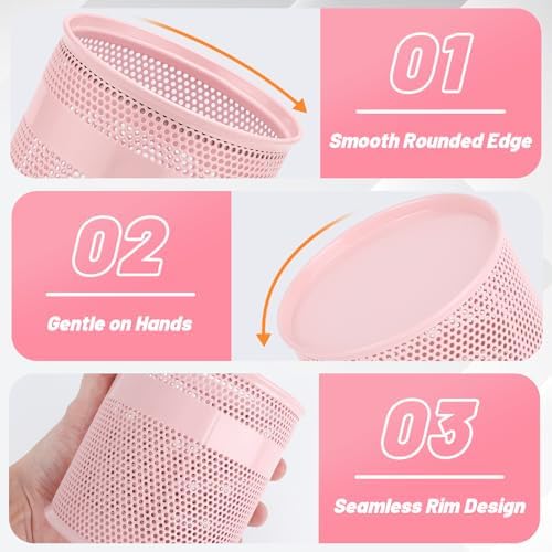 Segarty Pencil Holder, 6 Pack Pink Pen Holder for Desk, 3.9 x 4.2 inch Large Mesh Round Pen Cup Container Set Desktop Accessories Organizer for Office Supply, School Classroom, Makeup Brush - Image 3