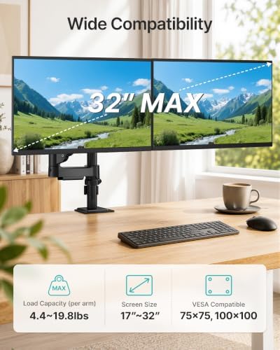 PEGZONE Dual Monitor Stand for 17-32 Inch Screens, Gas Spring Arms - Image 2