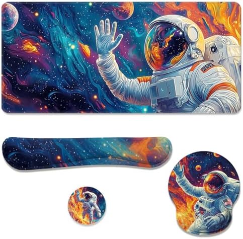 Cosmic Astronaut Desk Mat Set Colorful Galaxy Art Large Mouse Pad with Wrist Rest 4in1 Desk Mat for Desktop Ergonomic Keyboard Wrist Support Anti-Slip Computer Ergonomic Mouse Pad Home Office Gaming by Unknown