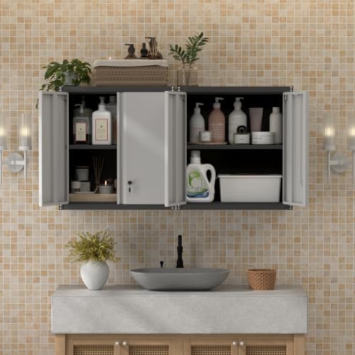 Locking Metal Wall Cabinet, 28" Metal Storage Cabinets with Doors and Shelf, Steel Garage Locker Mounted Small Tool Chest for Home Office, Kitchen, Pantry - Image 6