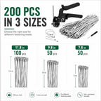 Cable Tie Gun Kit with 100Pcs 11.8" 50Pcs 9.8" 50Pcs 7.8" 304 Stainless Steel Zip Ties, Heavy Duty Wire Fence Repair Tool for Chain Link, Farm Metal Cages, Chicken Coops, Automotive Exhaust Wraps - Image 5