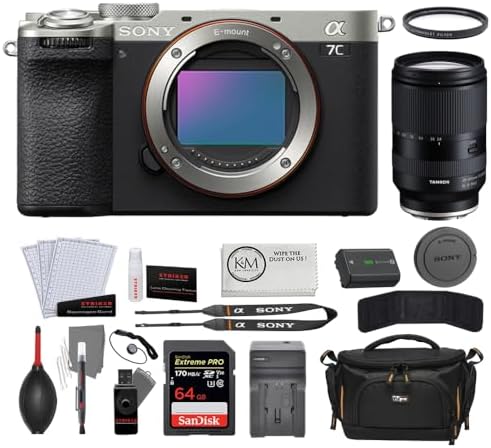 Sony a7C II Mirrorless Camera | Silver Bundle with Tamron 28-200mm f/2.8-5.6 Di III RXD for Sony E Mount + 64GB Card + UV Filter + Camera Case + Photo Starter Kit + Cloth + Charger (7 Items) by Unknown