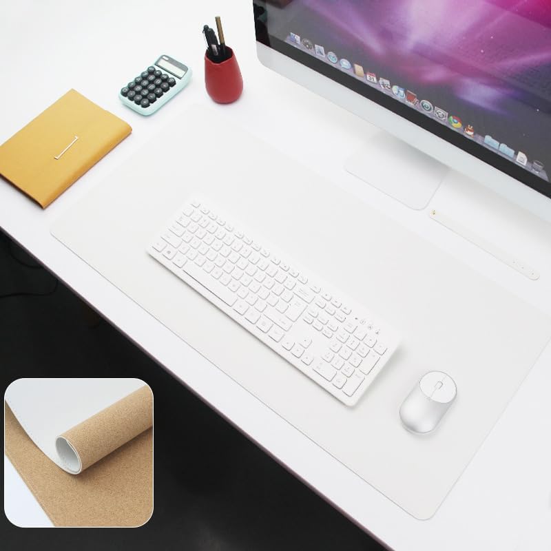 Ruby Lil Natural Cork Large Desk Blotter Protector,Waterproof Office Desk Pad with Stitched Edge,White,80x40cm by RubyLil