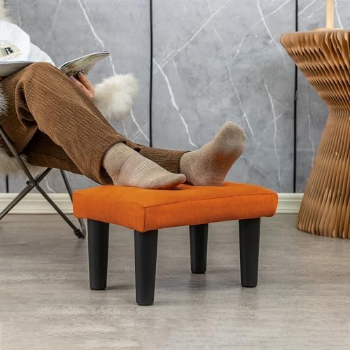 CAROLMADE Ottoman Foot Rest, Suede Small Ottoman Foot Stool with Legs Modern Footstool Ottomans for Living Room Entryway Office, Orange - Image 3