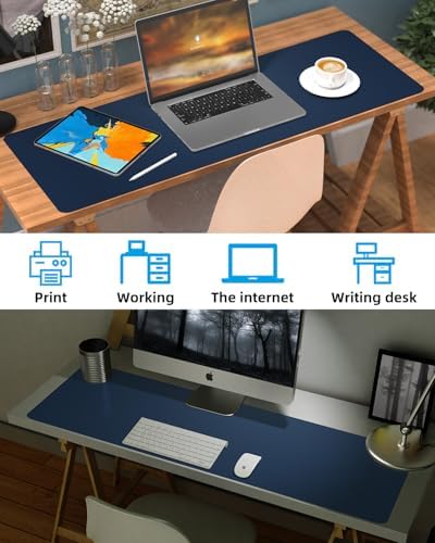 Desk mat Large, Leather Desk Pad Protector,Office Desk Mat,Mouse Pad, Non-Slip Desk Blotter, Laptop Desk Pad, Waterproof Desk Writing Pad for Office&Home (Midnight Blue, 48" x 24") - Image 6