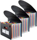3 Pack Expanding File Folder, 24 Pocket Accordian File Organizer A4 Letter Size Portable Document Organizer with Colored Tabs, Expandable Desktop Accordion Folder -Black by MAIMIS