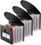 3 Pack Expanding File Folder, 24 Pocket Accordian File Organizer A4 Letter Size Portable Document Organizer with Colored Tabs, Expandable Desktop Accordion Folder -Black by MAIMIS