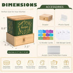 Orionstar Recipe Box Set with Wooden Drawer, Phone Stand, Vintage Green - Image 4