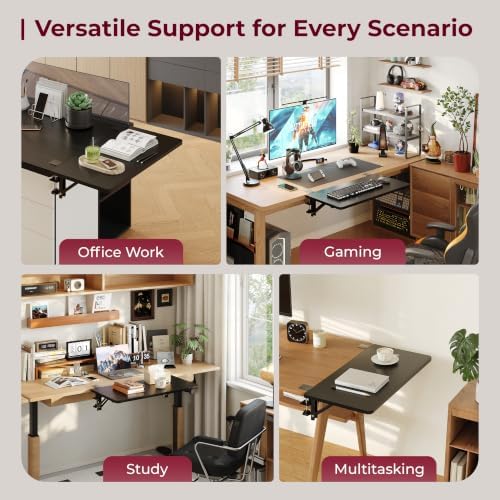 Desk Extender Tray, 16"×12" Clamp-On Arm Rest Shelf, 90° Foldable Computer Elbow Support for Office Home, Space-Saving Keyboard Mouse Tray (Black) - Image 7