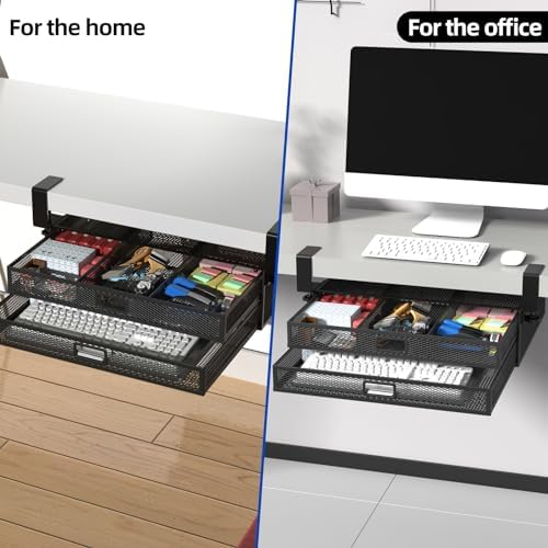 Under Desk Drawer Organizer No Drilling 2 Slide Out Drawer Under Table Storage Drawer Clamp On Under Desk Management Drawer Organizer Suitable for Home and Office - Image 4