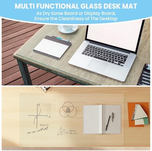 Tempered Glass Desk Pad to Protect Desk, 32" x 20" Clear Office Desk Pad for Keyboard and Computer Monitor, Glass Desk Mat for Desktop Dry Erase - Image 5