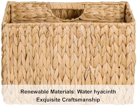 StorageWorks Hand-Woven Divided Magazine Basket, Rattan Magazine Holder, Natural Wicker Magazine Rack for Bathroom, Office, Water Hyacinth, 1 Pack - Image 4