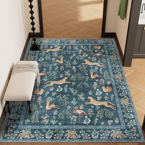 DUKINO 4x6 Area Rug, Non Slip Animal Washable Rug for Living Room, Blue - Image 5