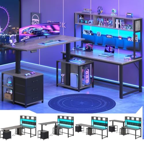 SEDETA L Shaped Electric Standing Gaming Desk with 3 Drawer,LED Light by SEDETA