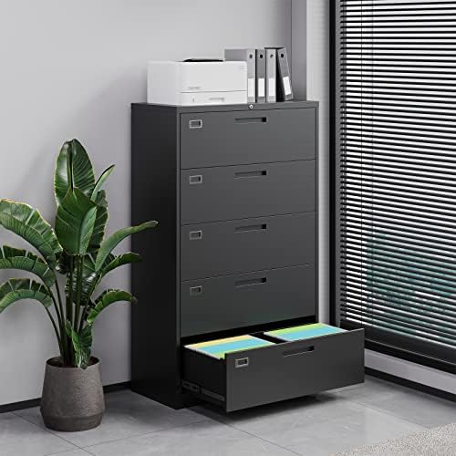 Letaya 5 Drawer File Cabinet with Lock,Metal Lateral Filing Cabinets for Home Office Hanging Files Letter/Legal/F4/A4 Size(Black-Requires Installation) - Image 2
