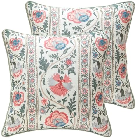 ISAENNE Designer Linen Throw Pillow Cover,Set of 2,18"x18"-Daffy B by Isaennehomedecoration