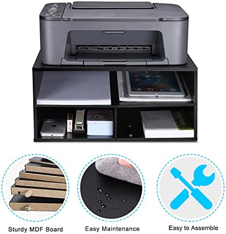 EMERIT Printer Stand for Desk - 2 Tier Desktop Printer Stand with Paper Storage, Printer Riser Organizer for Home Office, Holds up to 30 lbs, Black - Image 4