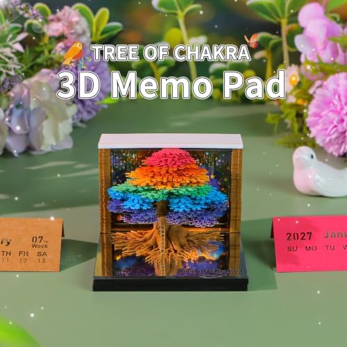 3D Memo Pad Time Piece Calendar 2027, 3D Tear-Off Art Desk Calendar 2027, Creative 3D Memo Pad Paper Art Tree House DIY Paper Carving Decoration (Tree of Life - Purple) - Image 2