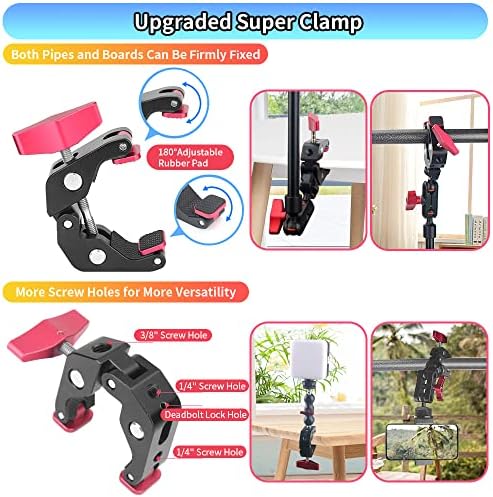 13"/34cm Magic Arm w Clamp, Camera Mount & Clamp w 1/4" 3/8" Threads and Articulating Friction Magic Arm, Overhead Phone Mount, Camera Boom Arm Mount for Light Webcam Mic Action Camera Monitor - Image 4