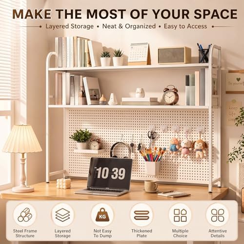 Leinuosen Desk Hutch for Dorm with Pegboard 2 Tier Dorm Desk Organizer - Image 7