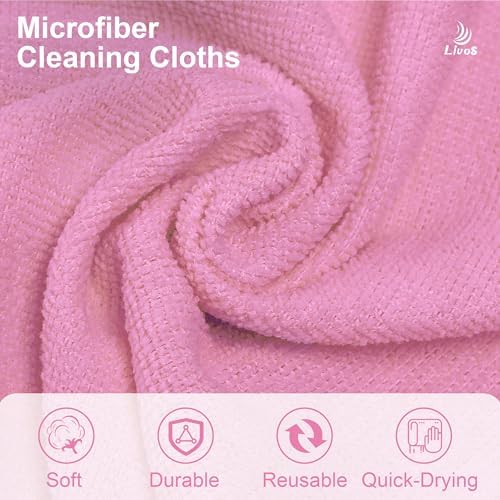 LIVOS Microfiber Cleaning Cloth Roll - 80 Pack, Reusable Paper Towels Pink Tear Away, Microfiber Towels for Cars, Super Absorbent Lint Free Cleaning Rags for House, Kitchen, Window-11.5"x11.5" - Image 3