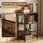 Desk Shelf Organizer with Pegboard & Hooks, Desk Hutch for Computer Monitor, Multi-Tier Wood Desktop Bookshelf Display Rack for Home Office Dorm Room (Vintage Brown, 38.6‘’) - Image 5