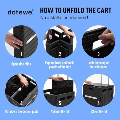 Folding Utility Cart Black Portable Rolling Crate Handcart Foldable Shopping Trolley Collapsible, with Lid, on Wheels, for Grocery, Garden, Office, Storage, Teacher, Tool (Black) - Image 5
