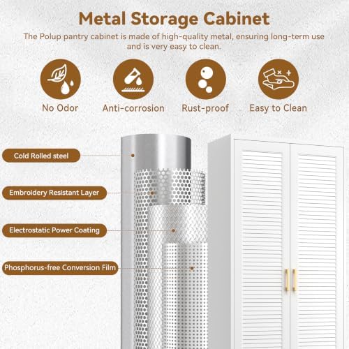Polup 75" Pantry Cabinet, Tall Metal Storage Cabinet with Doors and Shelves - Image 4