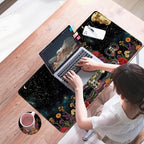 Mouse Pad,Large Desk Mat Set, 4in1 XL Mousepad + Keyboard Wrist Rest+Mouse Wrist Rest+Coaster with Ergonomic Desk Pad for Home Office Table Computer Cover -Skeleton Floral - Image 7