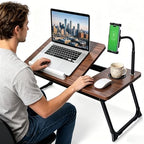 Foldable Lap Desk for Bed and Sofa, Portable Laptop Desk with Gooseneck Phone Stand, Cup Holder & Mouse Pad Extension, Extra Large Bed Desk Tray fits up to 17" Laptops (Walnut) - Image 6