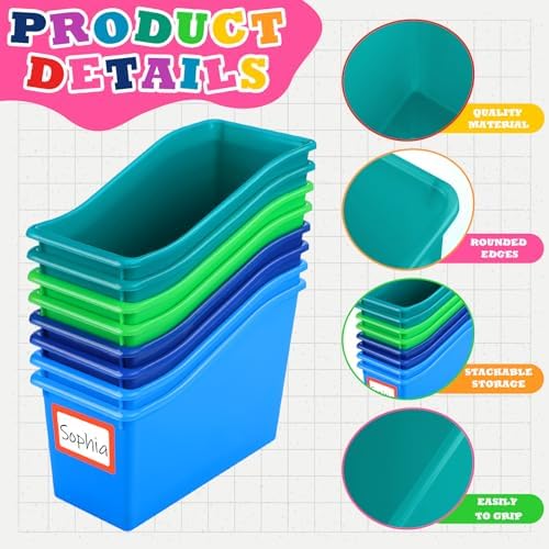 Jinei 24 Pack Book Bins for Classroom with Name Labels, Blue and Green - Image 2