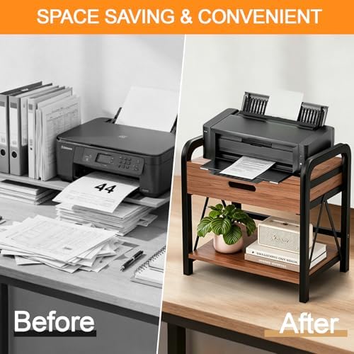 Printer Stand with Wooden Storage Drawer for Desk - Image 5