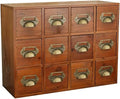 12-Drawer Apothecary Cabinet - Index Card Organizer - Mahogany Wooden Card Catalog - Fits Standard US 3x5in Index Cards - Vintage Desktop Drawer Organizer for Tea, Herbs, and Office Supplies by PrimoSupply