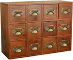 12-Drawer Apothecary Cabinet - Index Card Organizer - Mahogany Wooden Card Catalog - Fits Standard US 3x5in Index Cards - Vintage Desktop Drawer Organizer for Tea, Herbs, and Office Supplies by PrimoSupply