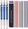 Morning glory 2.0 mm Lead Holder Pen Mechanical Pencil for Draft Drawing,Carpenter,Crafting, Art Sketching Sharpener (Pack of 3 Pens) + (2.0mm Lead 1 Tube-Red 4+Blue 4 + Black 4=12) Box packing by MORNINGGLORY