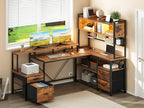 RALGEND L Shaped Gaming Desk with Storage Drawers & Shelves, Power Outlets - Image 3