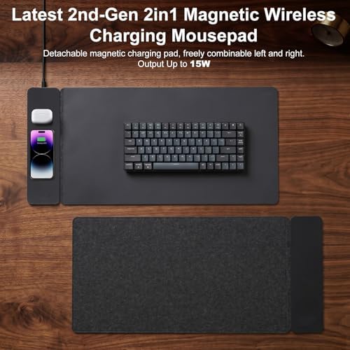 15W Wireless Charging Mouse Pad 31.5"x15.75", Double-Sided Faux Leather - Image 4