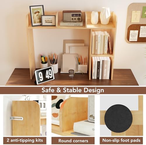 WAYTRIM Desk Shelf, Desk Hutch 3-Tier Desktop Bookshelf & Desk Organizer Shelf for Top of Desk, Wood Desktop Storage Shelf for Dorm, Office, Small Space, Desk Organizers and Accessories - Image 4