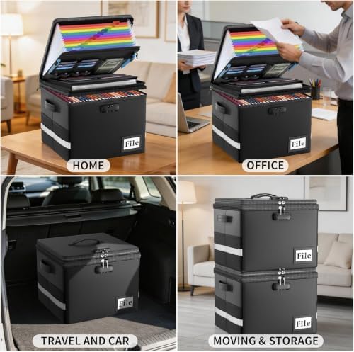 ENGPOW Fireproof Document Box with Locks and Accordion File Folder,Black - Image 4