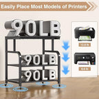 niffgaff Mobile Printer Stand with Large Desktop - 3 Tier Shelf, 24.4 Inch Height, Wooden Organizer for Home&Office, Black - Image 3